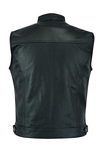 Leatherick SOA Chaleco de motociclista de cuero genuino para hombre, botones abiertos para montar y corte de moda estilo chaleco, con bolsillos profundos