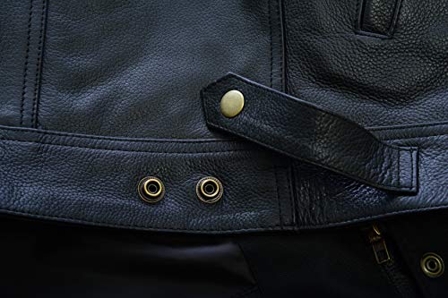 Leatherick SOA Chaleco de motociclista de cuero genuino para hombre, botones abiertos para montar y corte de moda estilo chaleco, con bolsillos profundos