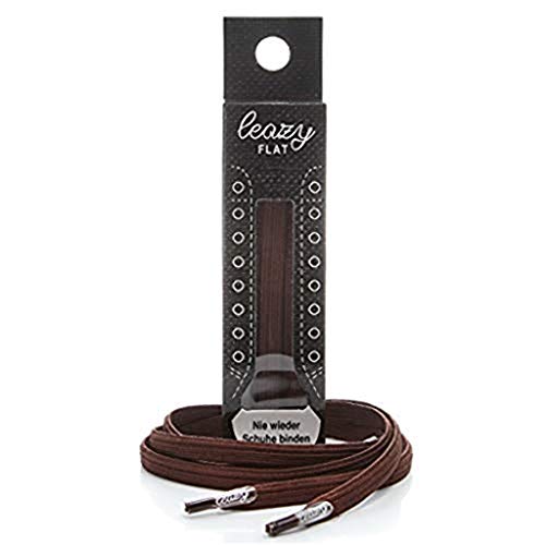 Leazy Flat, Cordones Elásticos Planos Unisex, Marrón Oscuro, Talla S(Hasta 4 Ojales Por Lado)