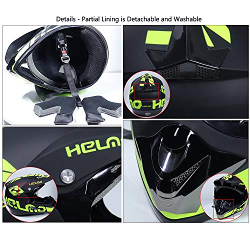 LEENY Adulto Motocross Cascos de Motos con Gafas Máscara Guantes, Cascos de Cross Motocicleta DH Off-road Enduro Motorcycle ATV MTB BMX Quad Motorbike Cascos Integrales para Hombres Mujeres,S