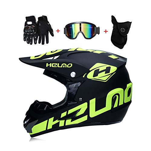 LEENY Adulto Motocross Cascos de Motos con Gafas Máscara Guantes, Cascos de Cross Motocicleta DH Off-road Enduro Motorcycle ATV MTB BMX Quad Motorbike Cascos Integrales para Hombres Mujeres,S