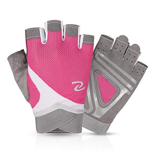 LeerKing Guantes de Antideslizantes Transpirables para Mujer Hombres Muñeca sin Muñequera Palm Pad Guantes de Gimnasio para Pole Danza Gimnasio Ciclismo Duraderos, Rosa S