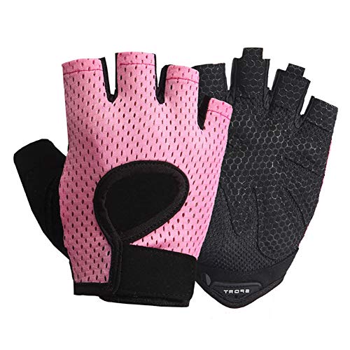 LeerKing Guantes de Gel de sílice Antideslizantes Transpirables para Mujer, Guantes de Gimnasio para Pole Danza, Guantes de Deporte para Gimnasio, Guantes de Ciclismo duraderos para Hombres, Rosa S