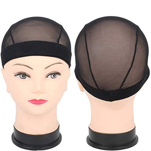 Leeven - 5 gorros de malla para pelucas para hacer pelucas de licra sólida, encaje con cúpula, ajuste cómodo, tamaño mediano (negro#)