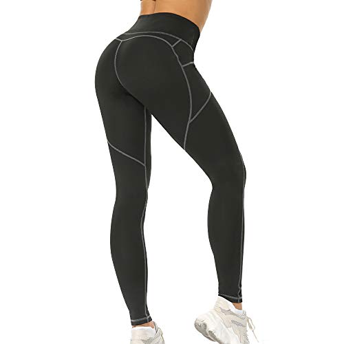 Leggings de Entrenamiento, Leggings de Yoga para Mujeres, Pantalones de chándal Spandex, Gimnasio, Gimnasio con un Gran Bolsillo Lateral. (Negro B Largo, S)