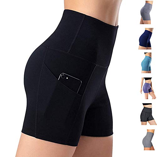 Leggings de yoga para mujer, talle alto, bolsillos para efecto faja, pantalones de entrenamiento, pantalones informales, Mujer, Pantaloni cropped, negro, medium