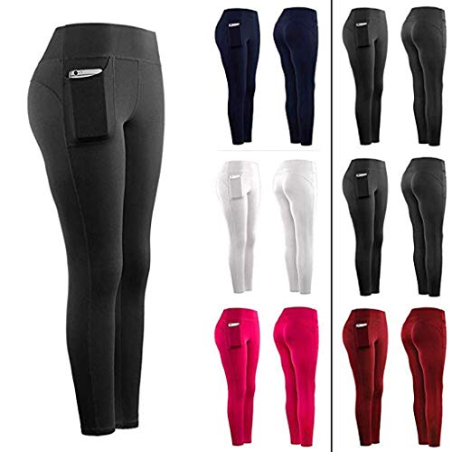 Leggings Mujer Fitness 2021 Venta de Liquidación Color Sólido Stretch Legging Yoga Mujer Workout Running Gym Bolsillos Leggings Deporte Mujer Activos Pantalones Chandal Mujer(Armada,S)