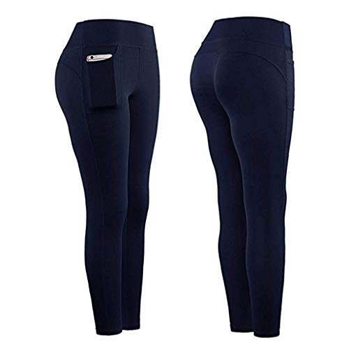 Leggings Mujer Fitness 2021 Venta de Liquidación Color Sólido Stretch Legging Yoga Mujer Workout Running Gym Bolsillos Leggings Deporte Mujer Activos Pantalones Chandal Mujer(Armada,S)