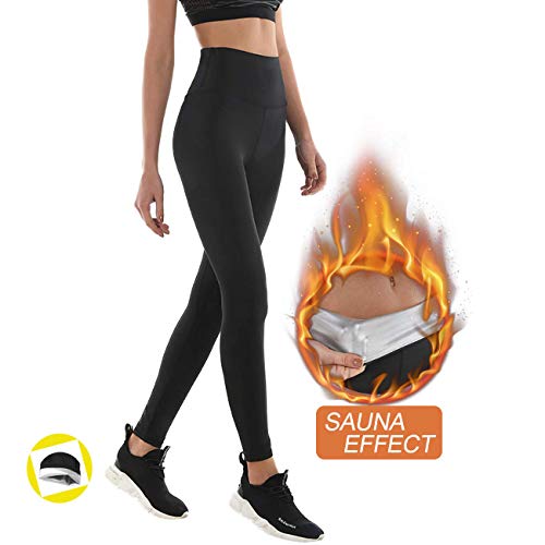 Leggins de Sudoracion Adelgazantes Mujer Fitness NANOTECNOLOGÍA, Leggins Anticeluliticos Push Up Cintura Alta, Mallas Reductoras, Pantalones Compresion Termicos Sauna, Deporte Yoga Running (M,Black)