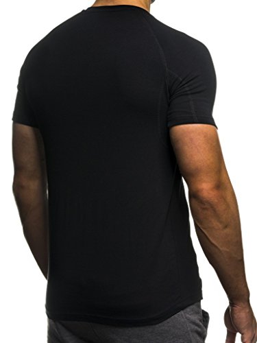 Leif Nelson Camiseta para Hombre con Cuello Redondo de Gimnasia Ropa de Deporte LN-06279 Azul Negro Medium