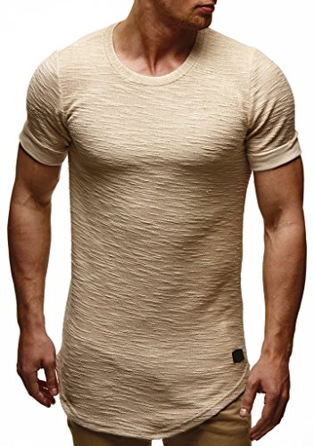Leif Nelson Camiseta para Hombre con Cuello Redondo LN-6324 Beige X-Large