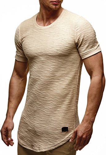 Leif Nelson Camiseta para Hombre con Cuello Redondo LN-6324 Beige X-Large