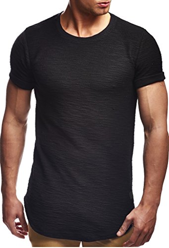 Leif Nelson Camiseta para Hombre con Cuello Redondo LN-6324 Negro Small