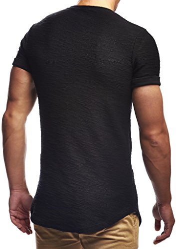 Leif Nelson Camiseta para Hombre con Cuello Redondo LN-6324 Negro Small