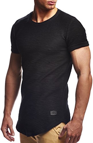 Leif Nelson Camiseta para Hombre con Cuello Redondo LN-6324 Negro Small