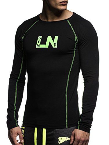 Leif Nelson Gimnasia Ropa de Deporte para Hombre Cuello Sudadera tripulación LN-6303N Verde Negro Large