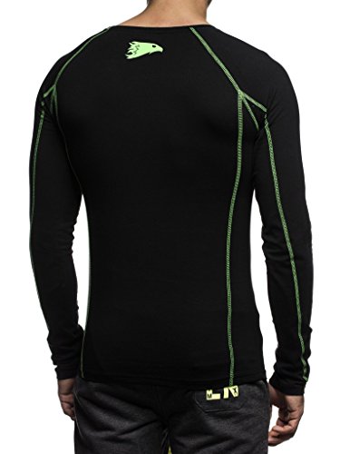 Leif Nelson Gimnasia Ropa de Deporte para Hombre Cuello Sudadera tripulación LN-6303N Verde Negro Large