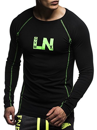 Leif Nelson Gimnasia Ropa de Deporte para Hombre Cuello Sudadera tripulación LN-6303N Verde Negro Large