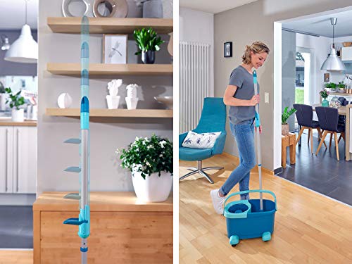 Leifheit Set de fregona rotatoria Clean Twist Disc Mop Ergo 2.0 con ruedas, giratoria con cabezal Micro Duo, set de limpieza en húmedo