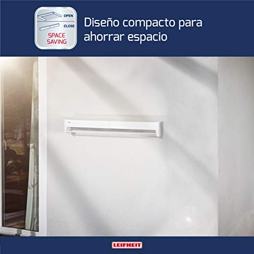 Leifheit Tendedero de pared Telegant 81 Protect Plus, tendedero extensible de diseño compacto, tendedero de ropa plegable ideal para baño o balcón