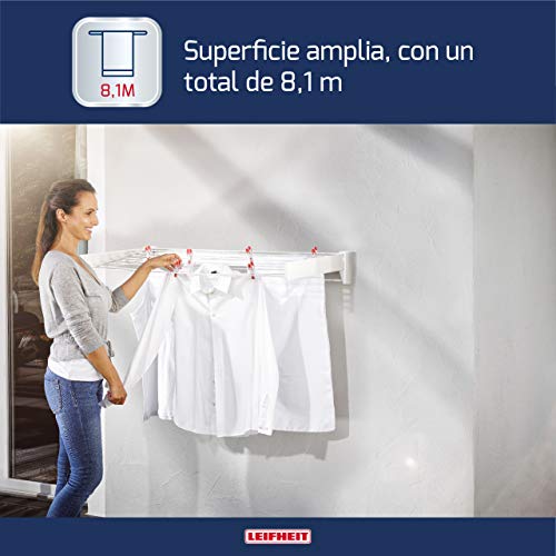 Leifheit Tendedero de pared Telegant 81 Protect Plus, tendedero extensible de diseño compacto, tendedero de ropa plegable ideal para baño o balcón