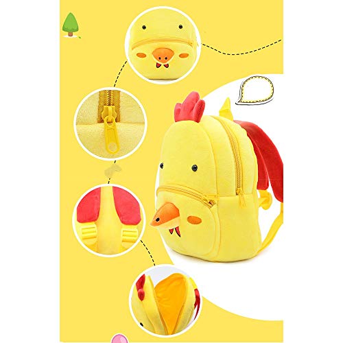 LEM Cute Animal Shape Mochila para niños Mochila de Felpa para bocadillos Juguetes Bolsas para 2-4 años (Pollito)