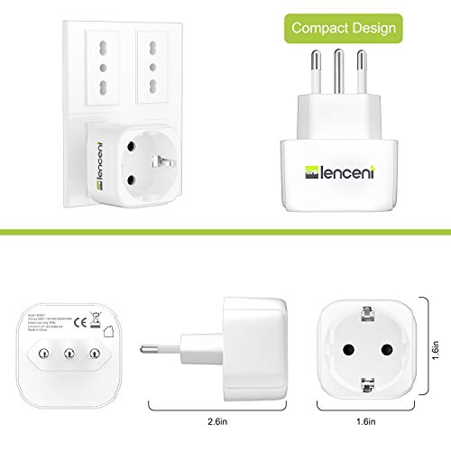 LENCENT 2X Adaptadores de Viaje Italia Tipo L, Enchufe de 2 Clavijas de Europa a 3 Clavijas Italia para Italia, Chile, Maldivas, San Marino, Vaticano, Uruguay, Siria, Eritrea, Libia y más. (Tipo L)