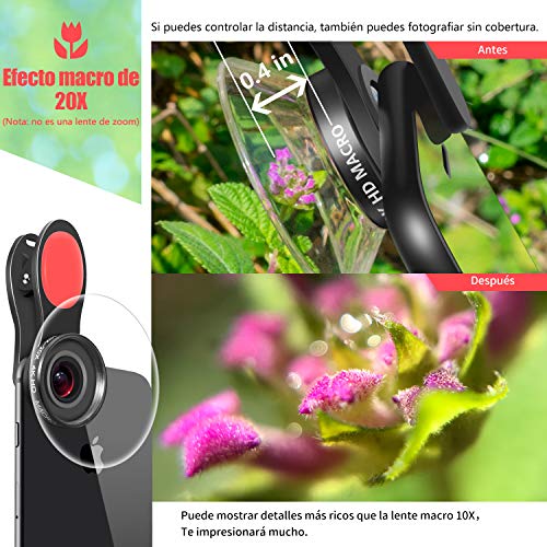 Lente de Cámara para Teléfono, Lente Macro de 20X + 10X, Objetivo HD de Móvile para iPhone, Samsung, Android Smartphone, Micro Mundo