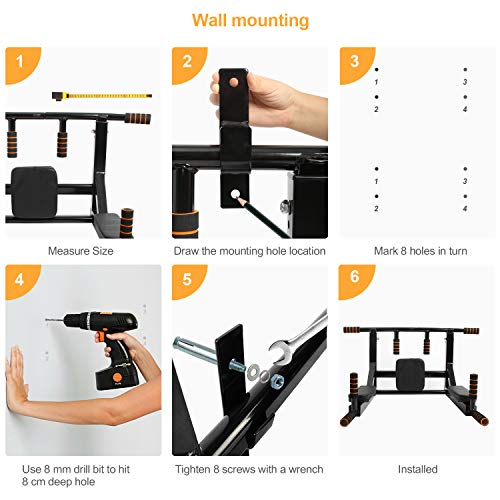 Leogreen Barra de flexiones de pared, Barra de flexiones 2 en 1, Barra para Dominadas de Múltiples Funciones de Montaje en la Pared Juego de Estación