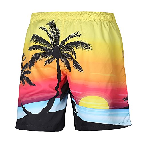 LEORTKS Hombres bañador Verano Tropical Palm Beach Imprimir Short Bodybuilding Swimming Trunks Hombre Playa Natación