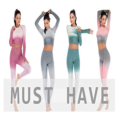 Leoyee Seamless Gradient Gym Medias Camisa Deportiva Yoga Top para Mujeres Running Camiseta de Entrenamiento Top de Manga Larga (Grigio Scuro/Grigio Chiaro, Small)