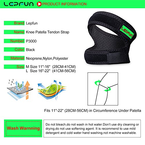 Lepfun P3000 1 pcs Correa Protector Deportiva Ajustable de Rodilla para Gimnasio Bádminton Baloncesto deporte al aire – Negro (Large)