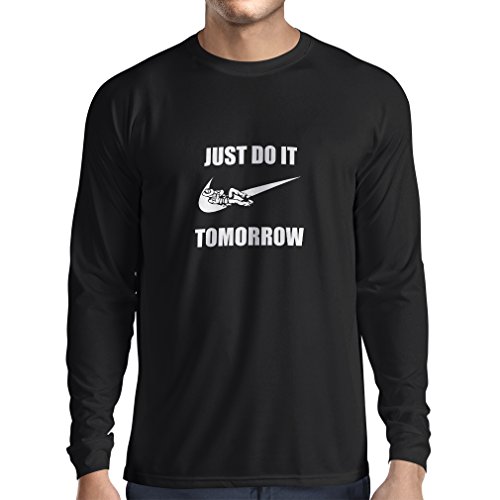 lepni.me Camiseta de Manga Larga para Hombre Solo hazlo mañana, motivación del Entrenamiento, Frases Divertidas de la Parodia. (Medium Negro Blanco)