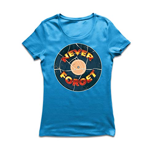 lepni.me Camiseta Mujer 60's 70's Música, Disco de gramófono, Nunca Olvides (Large Azul Multicolor)