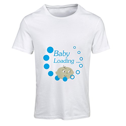 lepni.me Camiseta Mujer bebé está Cargando por Favor Espera - Ideas de Anuncio de Nacimiento (Medium Blanco Multicolor)