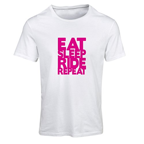 lepni.me Camiseta Mujer Comer - Dormir - Conducir - Repetir - para Ciclistas - Cotizaciones para Amantes de la Bicicleta (X-Large Blanco Magenta)