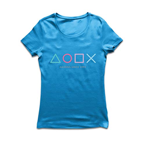 lepni.me Camiseta Mujer Controlador de Videojuegos, Regalo para Gamer, Indumentaria para Amantes de los Juegos (Large Azul Multicolor)