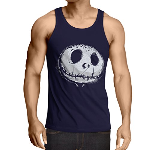 lepni.me Camisetas de Tirantes para Hombre cráneo asustadizo Cara - Pesadilla - Ropa de Fiesta de Halloween (Medium Azul Multicolor)