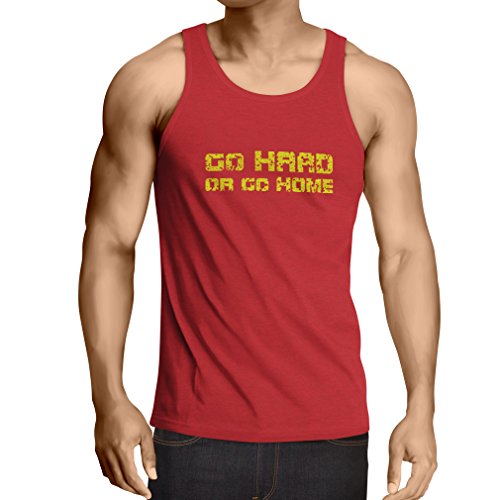 lepni.me Camisetas de Tirantes para Hombre ¡Go Hard or Go Home! - Refranes para Motociclistas, para Ciclistas, para Patinadores, Ciclistas (Large Rojo Multicolor)