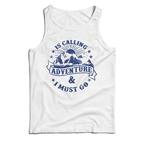 lepni.me Camisetas de Tirantes para Hombre Is Calling Adventure - Ropa de Vacaciones para Vacaciones en Familia, Senderismo en la montaña (Large Blanco Multicolor)