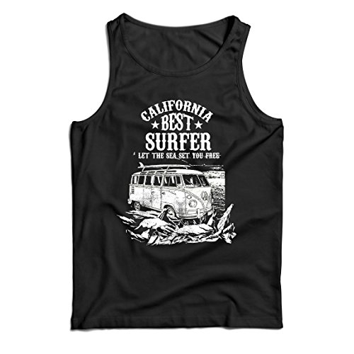 lepni.me Camisetas de Tirantes para Hombre Mejor Surfista de California - Vacaciones de Verano en la Playa, Estilo de Surf, Van, Diseño de Viajes (Large Negro Multicolor)