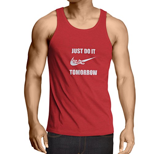 lepni.me Camisetas de Tirantes para Hombre Solo hazlo mañana, motivación del Entrenamiento, Frases Divertidas de la Parodia. (Small Rojo Blanco)