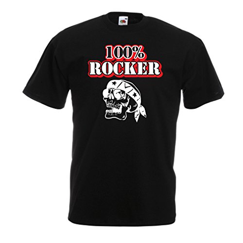 lepni.me Camisetas Hombre 100% Rocker! Frases de Moto, Regalo de Moto para motoristas. (Small Negro Multicolor)