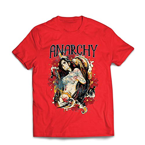 lepni.me Camisetas Hombre Cuerpo anarquista Tatuado - Día de los Muertos, cráneo (X-Large Rojo Multicolor)