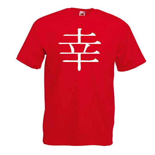 lepni.me Camisetas Hombre Felicidad logograma - Símbolo de Kanji Chino/Japonés (XX-Large Rojo Blanco)