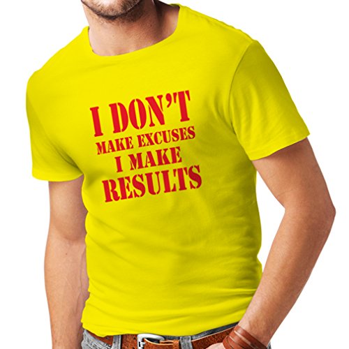 lepni.me Camisetas Hombre I Make Results - pierda Las Cotizaciones rápidas del Peso y los Refranes de motivación del Constructor del músculo (Medium Amarillo Rojo)