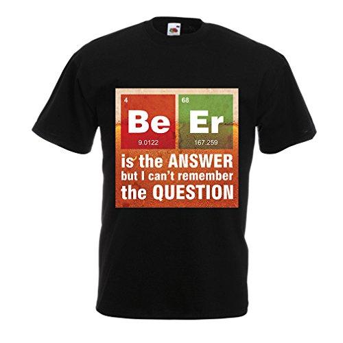 lepni.me Camisetas Hombre La Cerveza es la Respuesta! Científico Inteligente, Amante de la química. (Large Negro Multicolor)