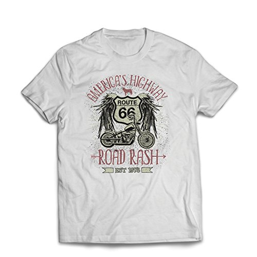 lepni.me Camisetas Hombre Ruta 66, autopista de los Estados Unidos - Road Rash, Ropa de Motorista (Large Blanco Multicolor)