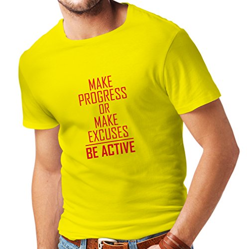 lepni.me Camisetas Hombre Sea Activo - viviendo sin Excusas - motivacion - Citas diarias Inspiradoras para el éxito (X-Large Amarillo Rojo)