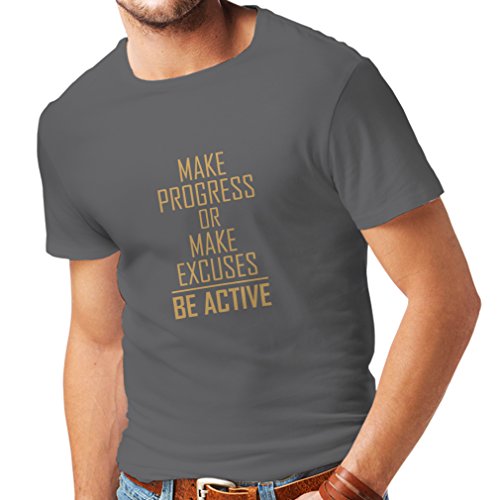 lepni.me Camisetas Hombre Sea Activo - viviendo sin Excusas - motivacion - Citas diarias Inspiradoras para el éxito (XX-Large Grafito Oro)